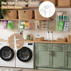 3 Pack Screw Mount Under The Wooden Shelf Laundry Room Organizer: Foldable Wire Basket Space Saving Over The Washer and Dryer