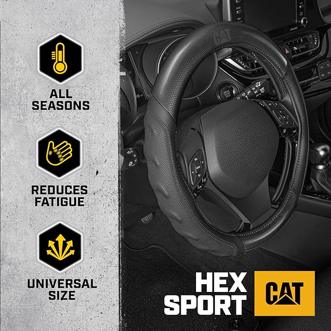 Cat® HexSport Black Carbon Fiber Steering Wheel Cover, Durable and Comfortable with Advanced Grip, Car Steering Wheel Cover for Auto Truck Van SUV - Standard 14.5" - 15 Inches