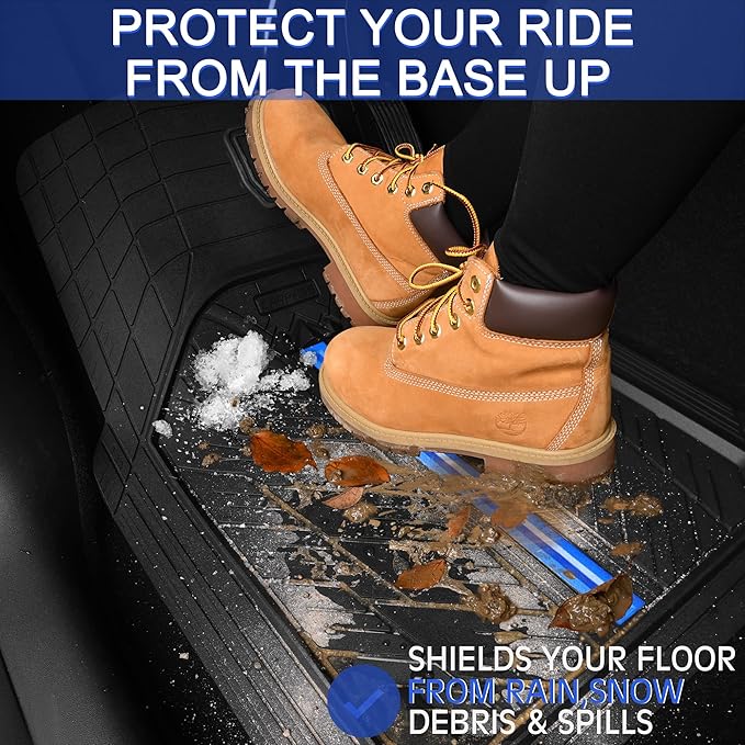CAR PASS Rubber Floor Mats for Cars, Car Mats Full Sets DeepDish,Universal S~L Size Trim-to Fit Automotive Floor Mat for Truck Van SUV, Heavy Duty Waterproof All-Weather Floor liner Durable Black Blue