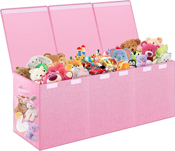 Mabahoo Extra Large Toy Box, Toybox for Kids Boys Girls, Collapsible Sturdy Toy Storage Organizer with Mesh Pockets, 40"x14"x