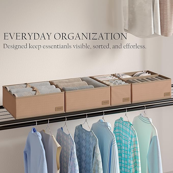 Clothes Organizer, Transform Your Drawers in Seconds - Cream Set of 6 Foldable Storage Boxes with Zipper, Durable 600D Fabric