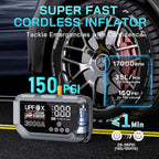 3000A Jump Starter with Air Compressor 12V, 44.4Wh Portable Car Jump Starter for 8.0L Gas & 6.0L Diesel Engines, 150PSI Tire