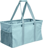 Extra Large Utility Tote Bag - Oversized Collapsible Reusable Wire Frame Rectangular Canvas Basket With Two Exterior Pockets For Beach, Pool, Laundry, Car Trunk, Storage - Light Blue