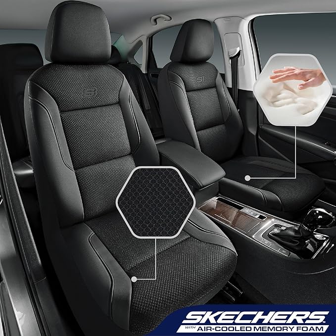 Skechers Memory Foam Car Seat Covers, Air Cool Mesh Thick Seat Covers, Airbag Compatible Car Seat Cover, Automotive Comfort P