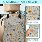 Car Garbage Bag Abstract Blue and Yellow Flowers Hanging Canvas Car Trash Bag Drawstring Car Back Seat Organizer for Car Back Front Seat Console with Adjustable Buckle