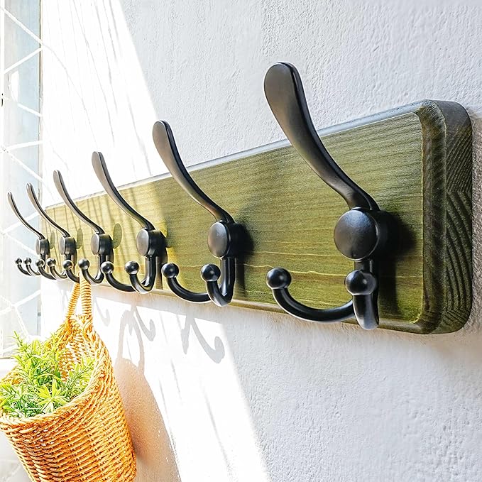Dseap Coat Rack Wall Mounted - 24" Long 6 Tri Hooks, Heavy Duty Wooden Wall Coat Hanger Coat Hook for Clothes Hat Jacket Clot