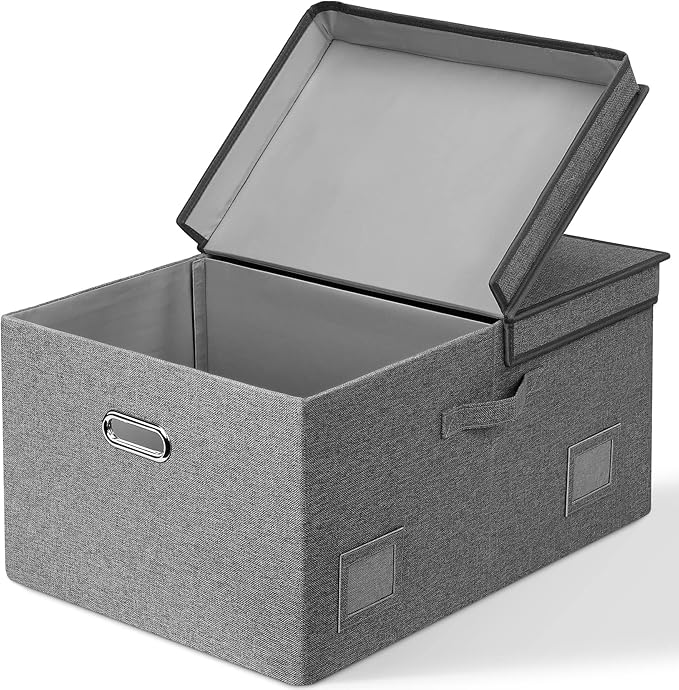 Graciadeco 75 Quarts Extra Large Decorative Storage Bins with Lids, 1 Pack Gray Collapsible Storage Bins with Lids, Stackable