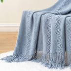 BATTILO HOME Bluish Grey Throw Blanket for Couch, Soft Knit Throws with Tassels for Home Decor, Blue Blankets and Throws for 