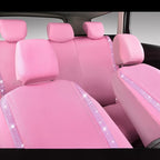 CAR PASS Bling Diamond Car Seat Covers Full Set, Shining Rhinestone Waterproof Faux Leather, Rear with Zipper, Universal Fit Automotive Glitter Crystal Sparkle Strips for Cute Women Girl, Pink