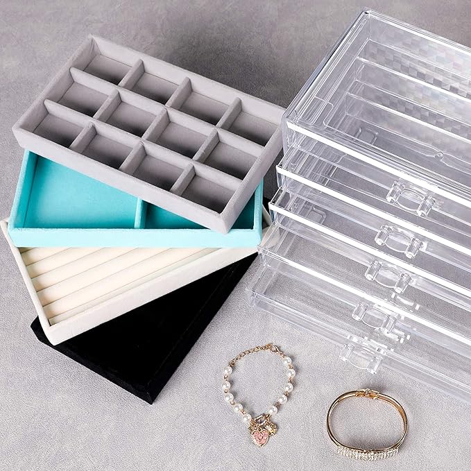 Frebeauty Extra Large Acrylic Jewelry Box for Women 5 Layers Clear Jewelry Organizer Velvet Earring Box with 5 Drawers Rings 