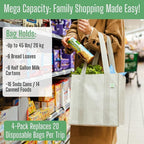 VENO 2-4 Pack Reusable Grocery shopping Bags, Medium Tote Bag w/Handle Hard Bottom, Heavy Duty, Foldable Carrier