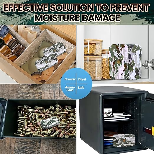 40 Gram Gun Safe Dehumidifier Camouflage, Rechargeable Desiccant Canister Dehumidifier Bags, Reusable Silica Gel Packets