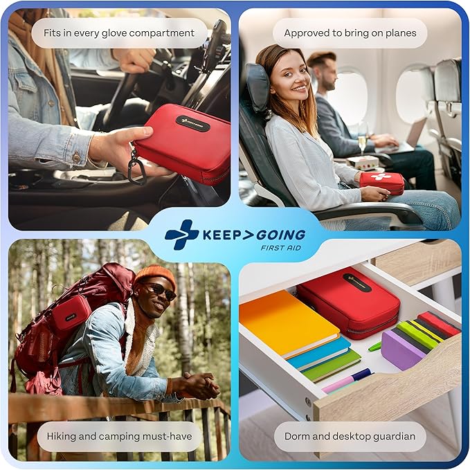 KeepGoing Travel First Aid Kit for Car, Home, Hiking, Camping and Outdoor Emergencies - First Aid Kit Travel Size TSA-Approve