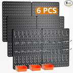 Peg Board, 112PCS Heavy Duty Metal Pegboard with Hooks, 6 Pack Black Peg Board Panels, 60lbs Load Capacity Each, Pegboard Wal
