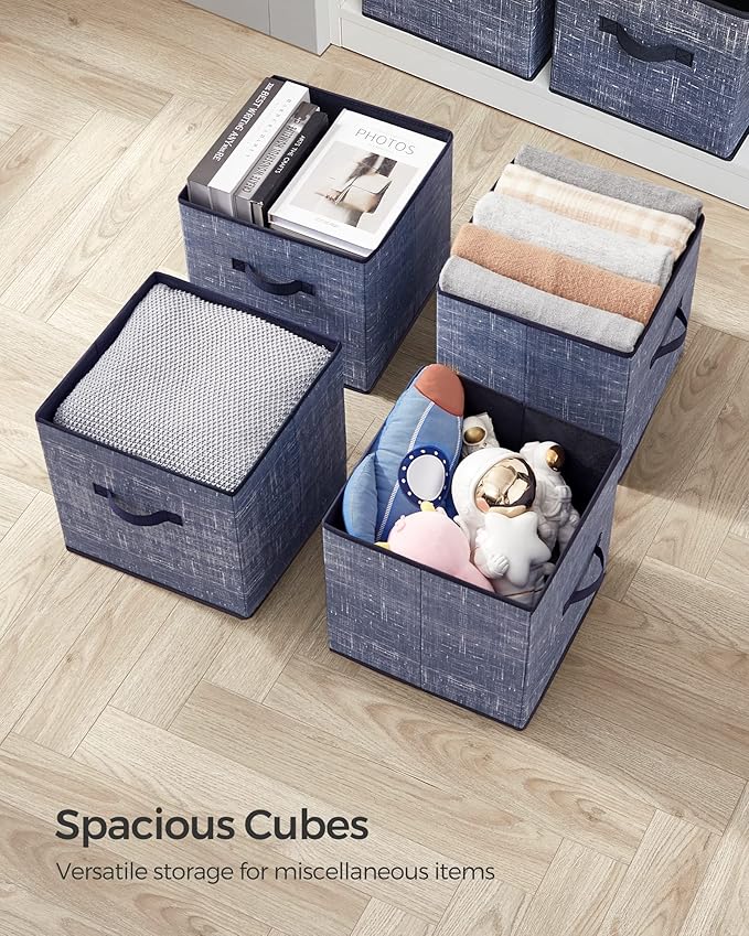 SONGMICS Storage Cubes, 11.8-Inch Non-Woven Fabric Bins with Double Handles, Set of 6, Closet Organizers for Shelves, Foldabl