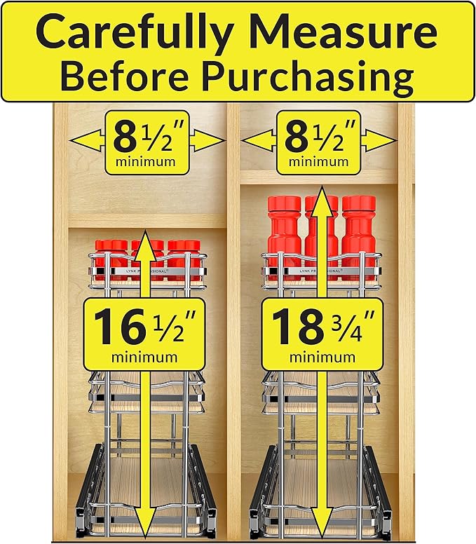 LYNK PROFESSIONAL® Élite™ Pull Out Spice Rack Organizer for Inside Kitchen Cabinets - 6" x 21" - Slide Out Drawer – Wood/Chro