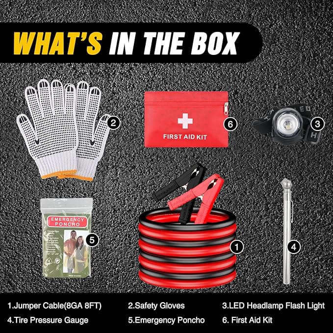 Nilight Car Emergency Kit with Jumper Cable Air Compressor Tire Repair Essential Tools First Aid Alligator Connector Electric