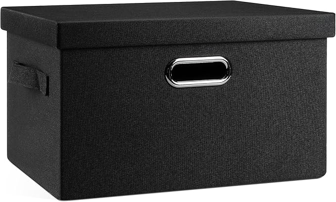 Graciadeco Medium 15" 21 Quart Collapsible Stackable Storage Bins with Lids, 1 Pack Black Foldable Fabric Closet Storage Boxe