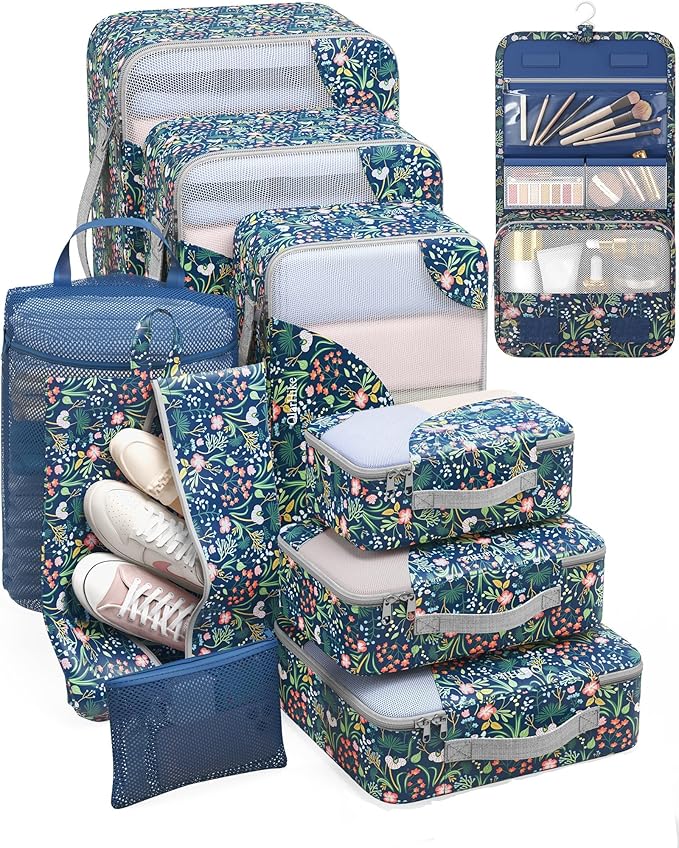 10 Set Packing Cubes for Travel, Gifts for Women Mom,Anti-Tearing Suitcase Organizer for Luggage with Shoe & Hanging Toiletry