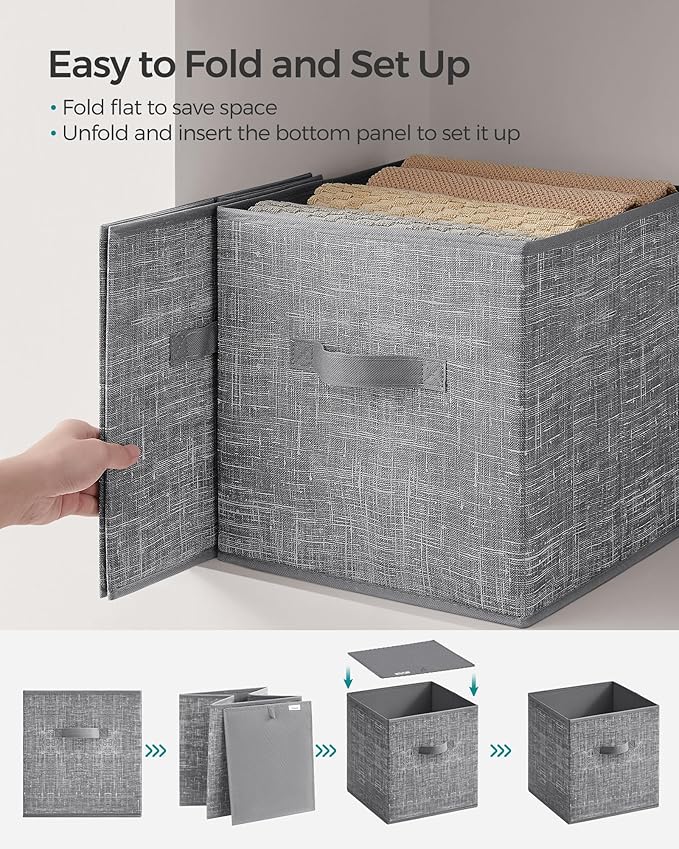 SONGMICS Storage Cubes, 11.8 x 11.8 x 11.8 Inches Non-Woven Fabric Bins with Double Handles, Set of 8, Closet Organizers for 