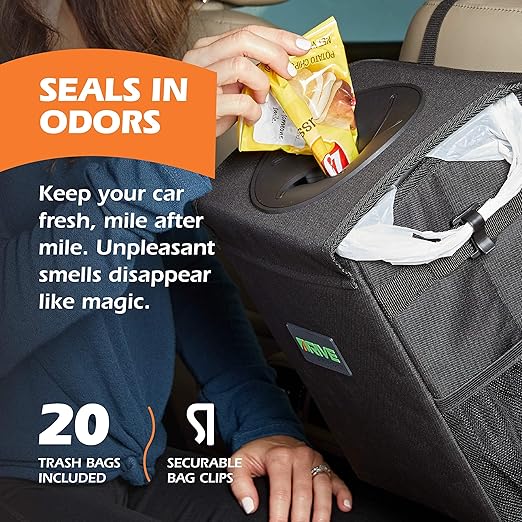 Drive - Collapsible Car Trash Can with 20 Bags - Leakproof, Black, Medium