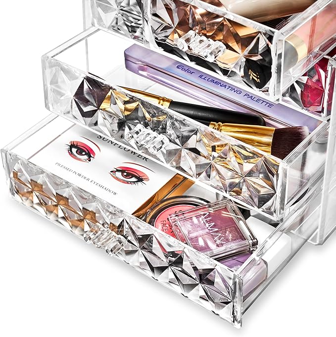 Sorbus Acrylic Makeup Organizer Set, 7-Drawer Vanity & Countertop Cosmetic Storage with Small & Wide Drawers, Diamond Makeup 