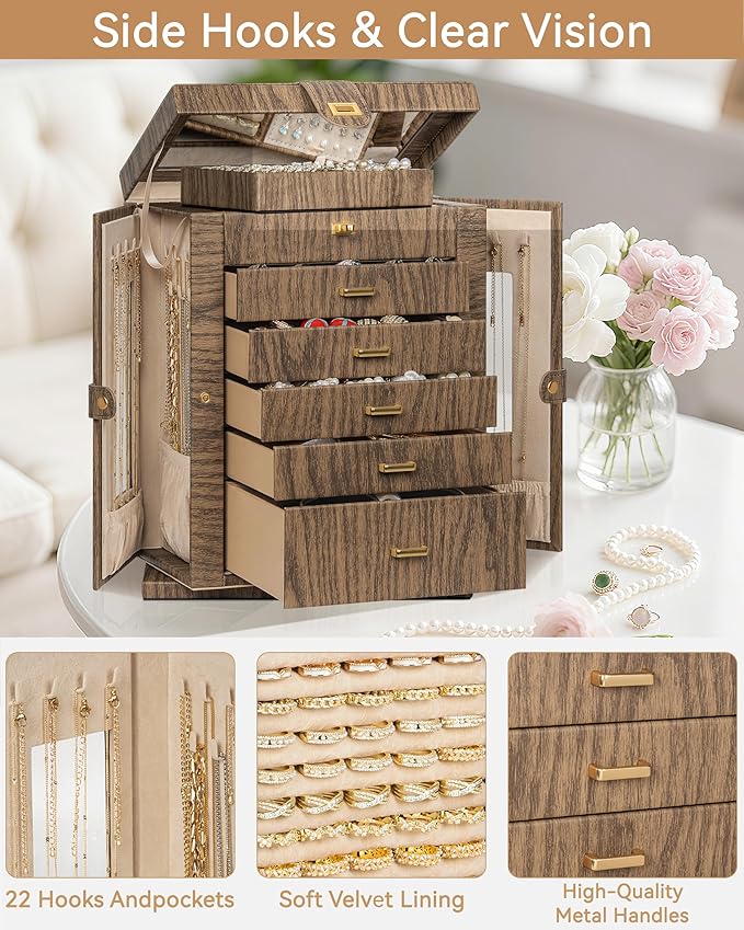AKOZLIN 360° Rotating Jewelry Box Extra Large 6-Tier Organizer Functional Jewelry Storage Case for Women Girls Ring Necklace 