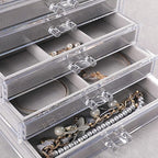 Frebeauty Extra Large Acrylic Jewelry Box for Women 5 Layers Clear Jewelry Organizer Velvet Earring Box with 5 Drawers Rings 