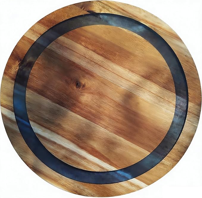 16-inch Wooden Lazy Susan Turntable Acacia Wood & Epoxy Resin Rotating Serving Tray Large Decorative Tray for Kitchen Cabinet