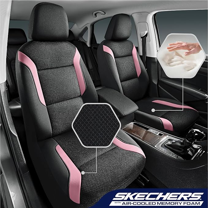 Skechers Memory Foam Car Seat Covers, Air Cool Mesh Thick Seat Covers, Car Seat Covers Front Seats Airbag Compatible, Automot