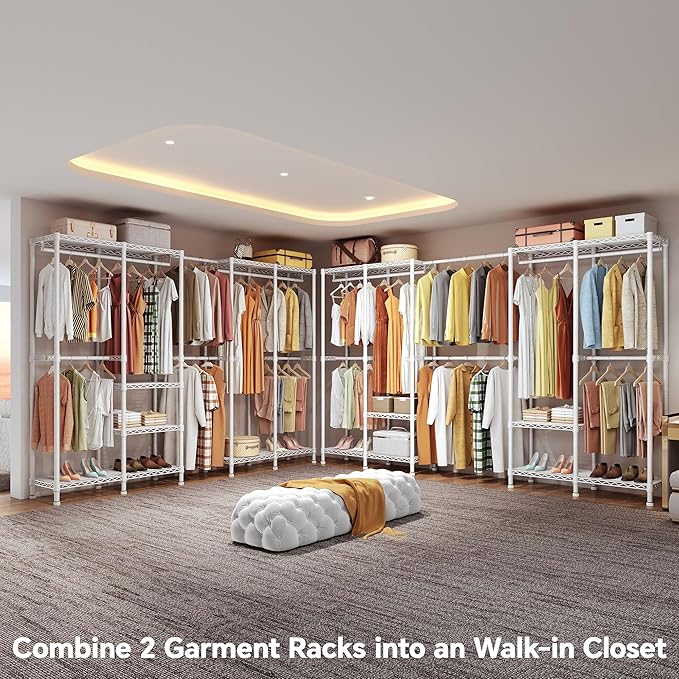 Higeego H5 Pro Heavy Duty Clothes Rack Wardrobe Closet for Hanging Clothes, Freestanding Garment Rack with Expandable Hanger 