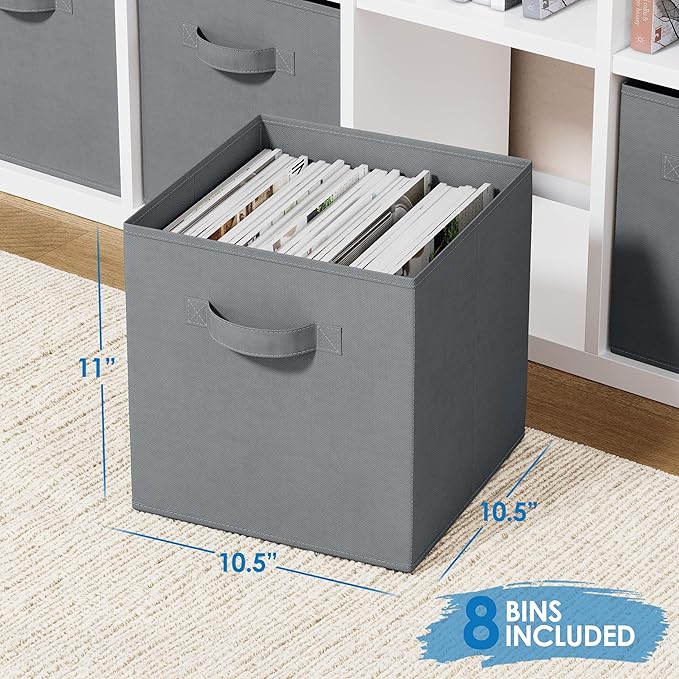 Storage Cubes Pack Of 8 - Standard Size Cube Storage Bin 10.5x10.5x11 With Dual Handles For Easy Carrying- Fabric Storage Bin