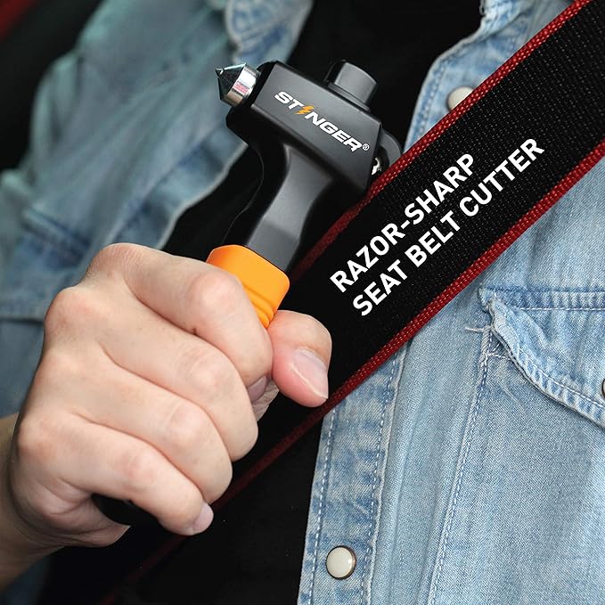 Stinger Super Duty Car Emergency Escape Tool, Hardened Carbon Steel Vehicle Safety Hammer, Spring Loaded Window Breaker, Razo