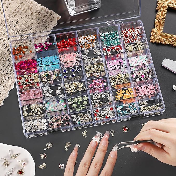 Noverlife 2 Pack 36 Grids Clear Plastic Organizer Box, Jewelry Craft Storage Container Bead Holder Nail Charm Organizer, Rock