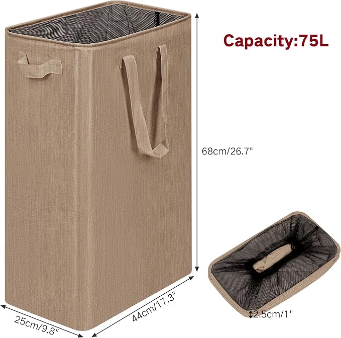 efluky Slim Laundry Basket, Narrow Laundry Hamper with Handles, Collapsible Dirty Clothes Hamper, Tall Laundry Bin for Laundr