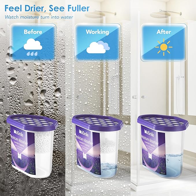 Moisture Absorbers, Efficient Lavender Vanilla Humidity Absorber & Odor Eliminator Boxes, Refillable Car Dehumidifier for