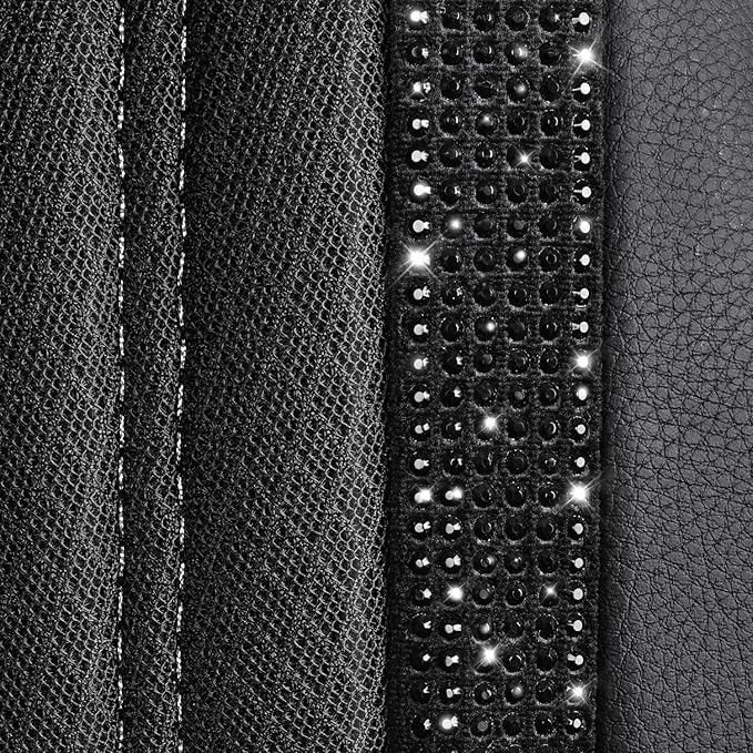 CAR PASS Memory Foam Mesh Bling Diamond Car Seat Cover 2 Front Seats Breathable Soft Sponge Universal Shining Glitter Sparkly Crystal Fit Armrest Automotive Truck SUV Cute Women Girl, Black Rhinestone