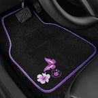 CAR PASS Butterfly Steering Wheel Cover and Waterproof Car Floor Mats,Purple Car Mats 14.5-15inch Steering Wheel Covers Unive
