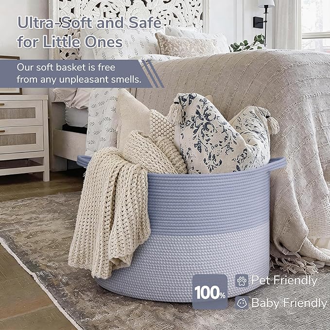 INDRESSME 115L Extra Large Rope Basket, Organizing Storage for Nursery Living Room Home Décor., Decorative Woven Laundry Bask