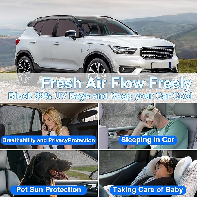 Front Side Half Window Shade Foldable Custom Fit for Volvo XC40 2020-2026 Car Window Shades for Side Window Sun Shade UV Protection Heat Insulation for Camping Sleeping 6PCS