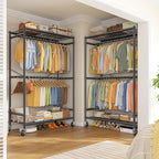 Raybee 80.32" H Clothes Rack,Rolling Clothing Racks for Hanging Clothes Heavy Duty Portable Garment Rack with Wheels 35.4" Wx