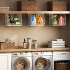 3 Pack Screw Mount Under The Wooden Shelf Laundry Room Organizer: Foldable Wire Basket Space Saving Over The Washer and Dryer