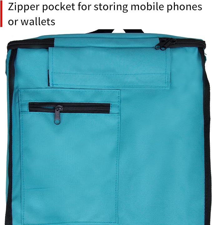 TMZ Heavy-Duty Foldable Shopping Cart with Removable Insulated Bag & Hooks - Lightweight 110 lbs Capacity Grocery Luggage Cart for Market, Travel, Laundry (Turquoise)