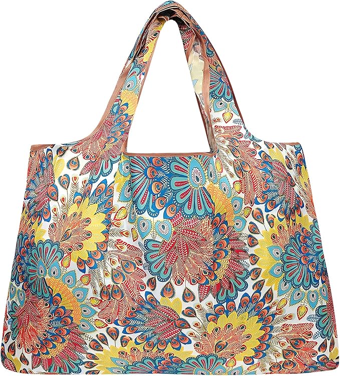 allydrew Large Foldable Tote Nylon Reusable Grocery Bags, 5 Pack