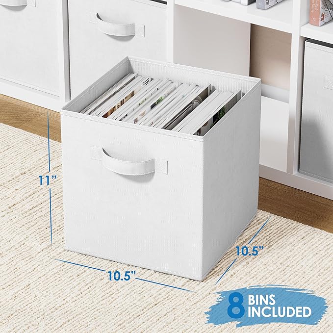 Storage Cubes Pack Of 8 - Standard Size Cube Storage Bin 10.5x10.5x11 With Dual Handles For Easy Carrying- Fabric Storage Bin