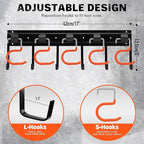 ELEAD 68'' All Metal Adjustable Garden Tool Organizer: Garage Tool Organizer Wall Mount with Orange Hooks, Garage Organizers 