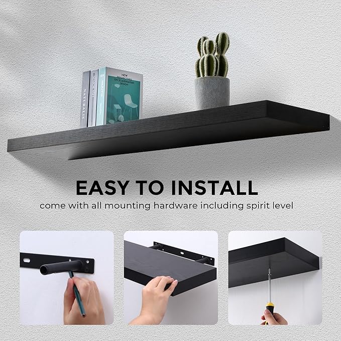 Fun Memories Floating Shelves - 9.3 Inch Deep Wall Shelf for Decor & Storage - Wall Mounted Display Shelving with Invisible H