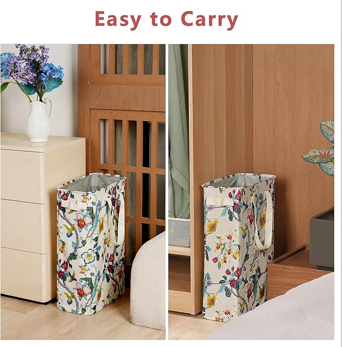 efluky Slim Laundry Basket, Narrow Laundry Hamper with Handles, Collapsible Dirty Clothes Hamper, Tall Laundry Bin for Laundr