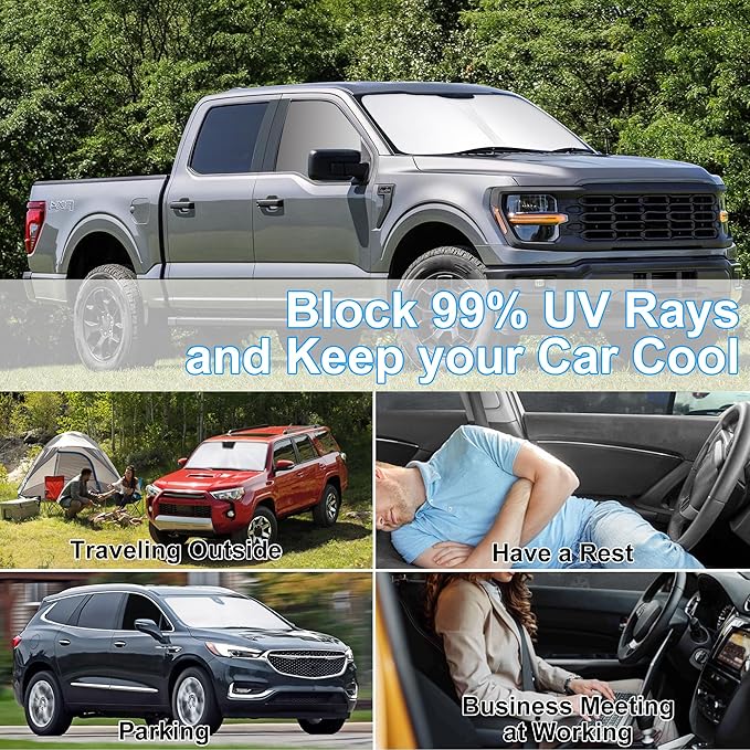 3PCS Car Window Shades Front Windshield Sun Shade Foldable Window Shade Custom Fit for 2021-2024 Fo-rd F-150 Accessories Car Shades for Front Windows Anti-UV Rays Block Heat