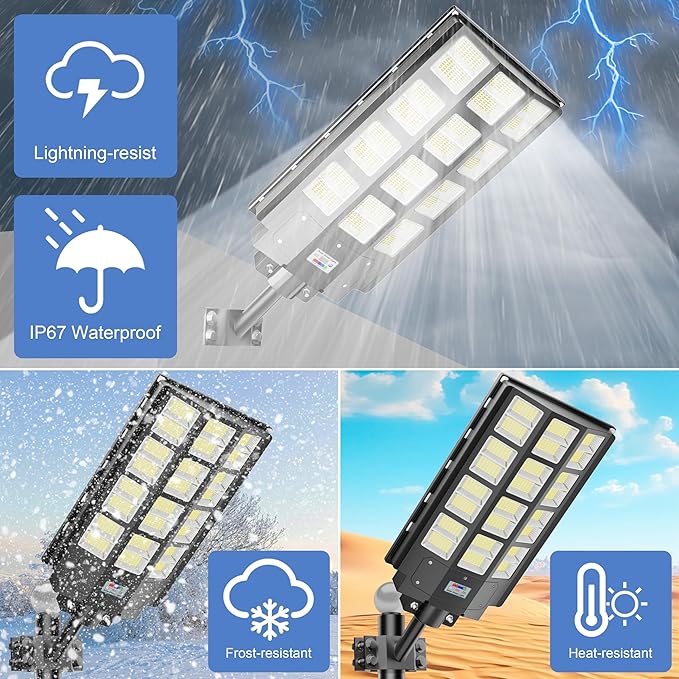Loyoele 9000W Solar Street Lights Outdoor 240000 Lumens Solar Flood Light with Remote Control & Motion Sensor, Waterproof IP66 Dusk to Dawn Solar Power Lights for Garden,Yard, Path, Parking Lot 1-Pack